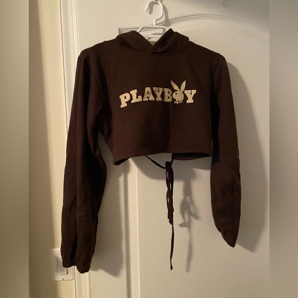 Playboy cropped hoodie with drawstring back